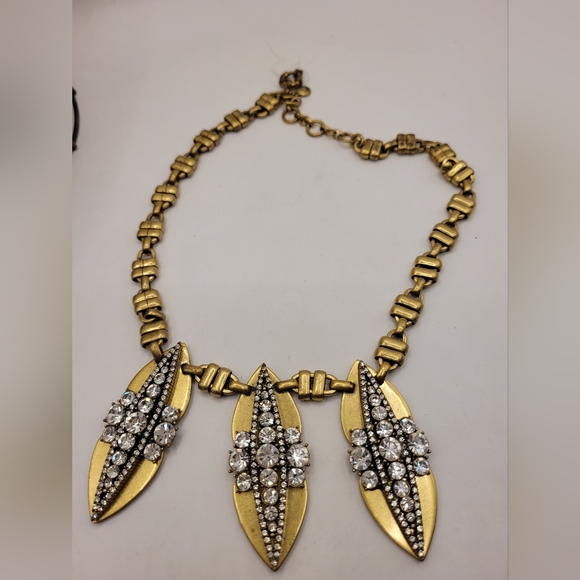 J Crew Necklace 3 Crystal Stations Brass Gold - Picture 2 of 4